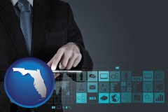 florida map icon and information technology concepts