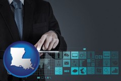 louisiana map icon and information technology concepts