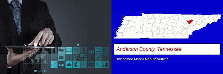 information technology concepts; Anderson County, Tennessee highlighted in red on a map