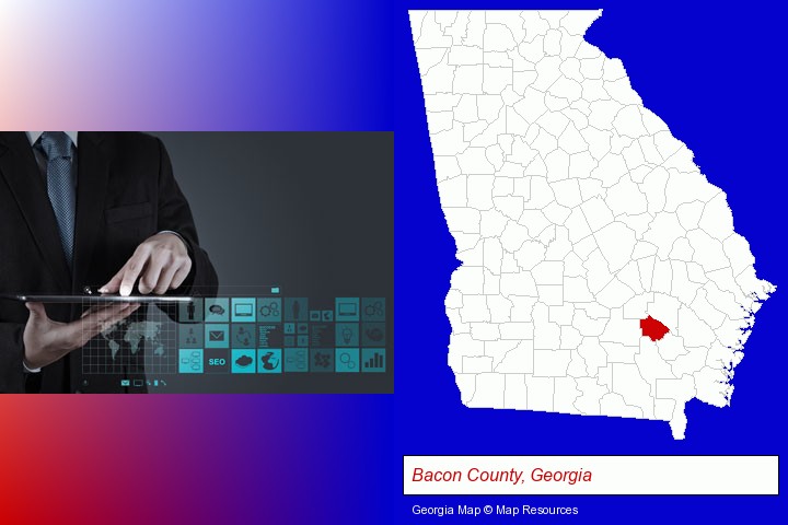 information technology concepts; Bacon County, Georgia highlighted in red on a map
