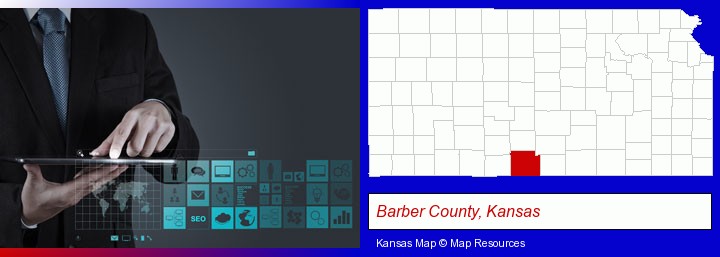 information technology concepts; Barber County, Kansas highlighted in red on a map