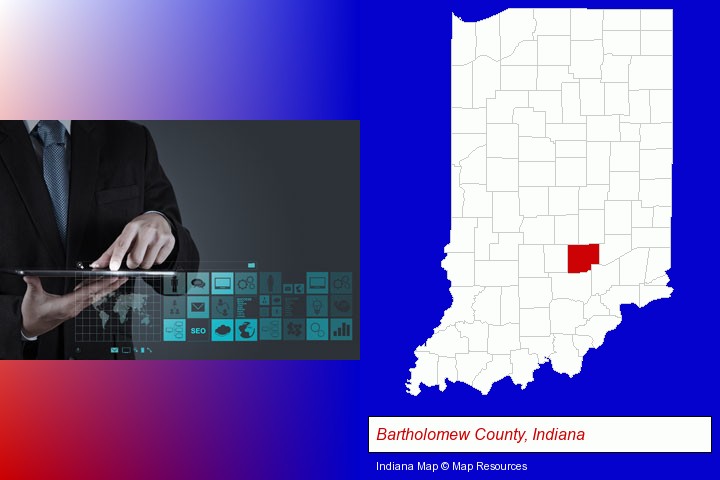 information technology concepts; Bartholomew County, Indiana highlighted in red on a map