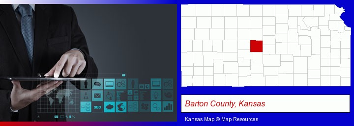 information technology concepts; Barton County, Kansas highlighted in red on a map