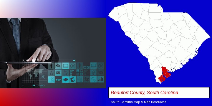information technology concepts; Beaufort County, South Carolina highlighted in red on a map