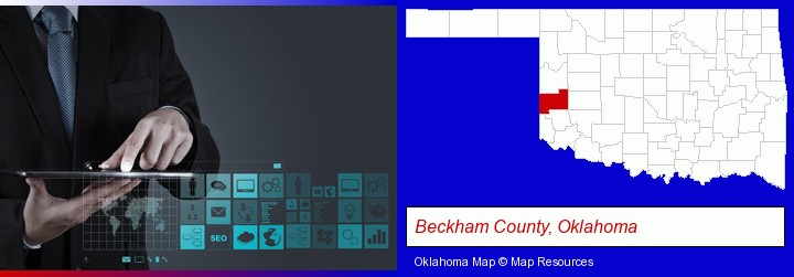 information technology concepts; Beckham County, Oklahoma highlighted in red on a map