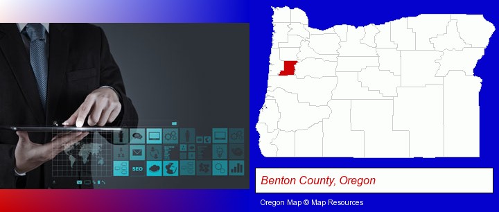 information technology concepts; Benton County, Oregon highlighted in red on a map