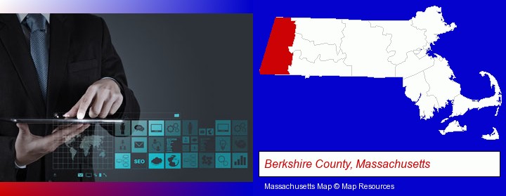 information technology concepts; Berkshire County, Massachusetts highlighted in red on a map