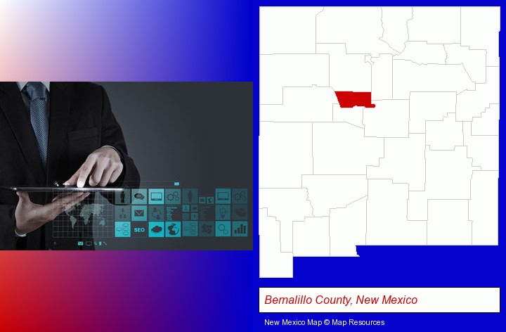 information technology concepts; Bernalillo County, New Mexico highlighted in red on a map