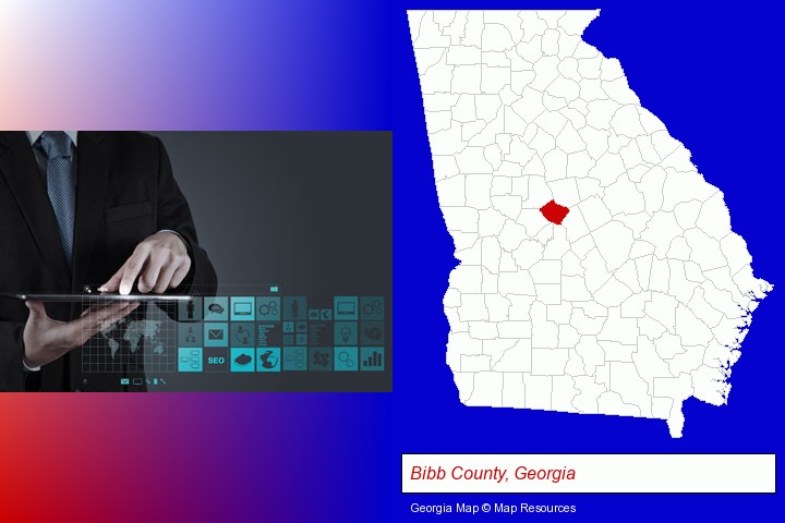 information technology concepts; Bibb County, Georgia highlighted in red on a map