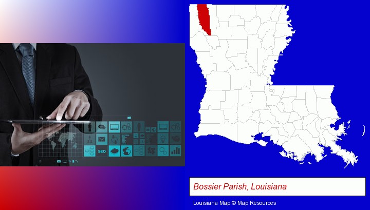 information technology concepts; Bossier Parish, Louisiana highlighted in red on a map