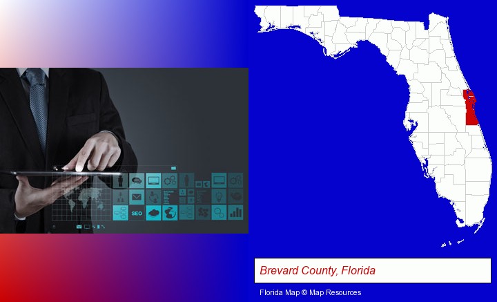 information technology concepts; Brevard County, Florida highlighted in red on a map