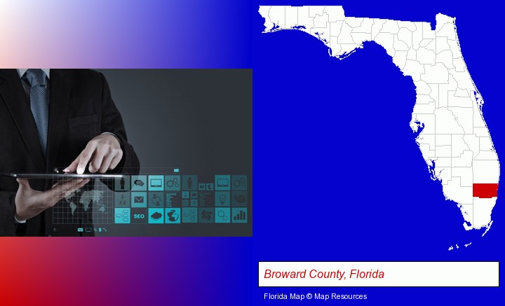 information technology concepts; Broward County, Florida highlighted in red on a map