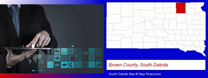 information technology concepts; Brown County, South Dakota highlighted in red on a map