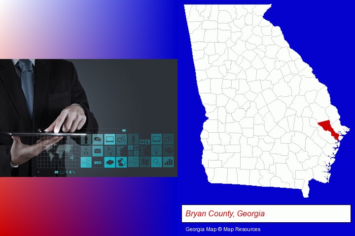 information technology concepts; Bryan County, Georgia highlighted in red on a map
