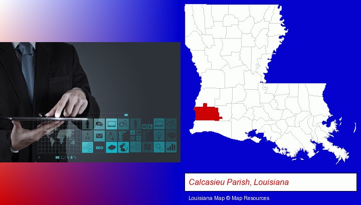 information technology concepts; Calcasieu Parish, Louisiana highlighted in red on a map