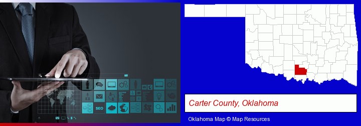 information technology concepts; Carter County, Oklahoma highlighted in red on a map