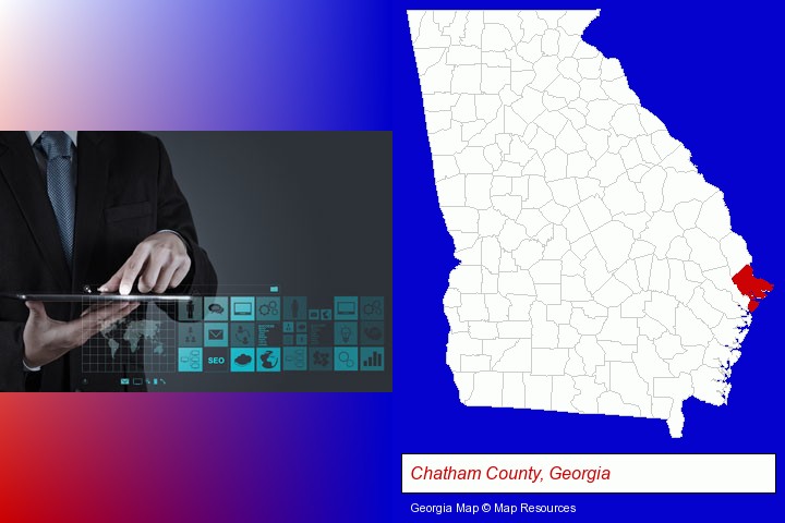 information technology concepts; Chatham County, Georgia highlighted in red on a map