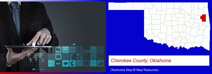information technology concepts; Cherokee County, Oklahoma highlighted in red on a map