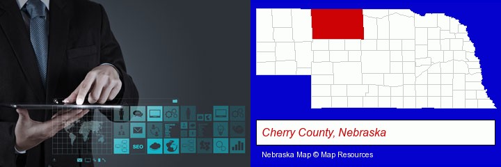 information technology concepts; Cherry County, Nebraska highlighted in red on a map