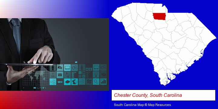 information technology concepts; Chester County, South Carolina highlighted in red on a map