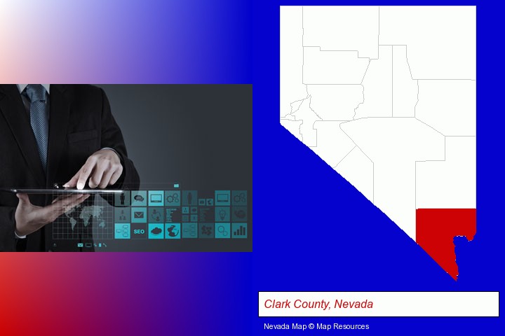 information technology concepts; Clark County, Nevada highlighted in red on a map