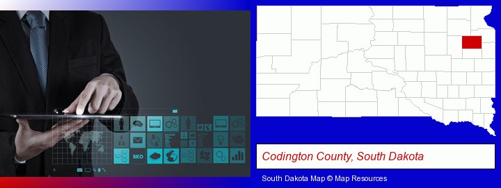 information technology concepts; Codington County, South Dakota highlighted in red on a map