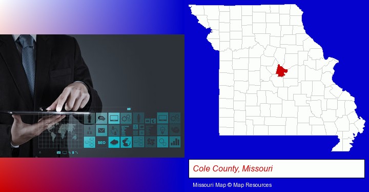 information technology concepts; Cole County, Missouri highlighted in red on a map