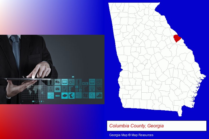 information technology concepts; Columbia County, Georgia highlighted in red on a map