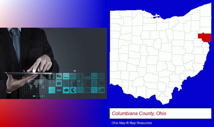 information technology concepts; Columbiana County, Ohio highlighted in red on a map