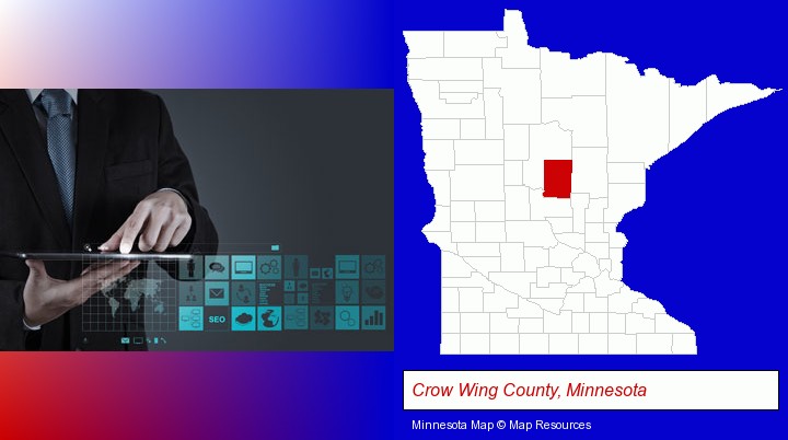information technology concepts; Crow Wing County, Minnesota highlighted in red on a map