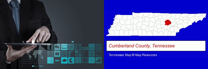 information technology concepts; Cumberland County, Tennessee highlighted in red on a map