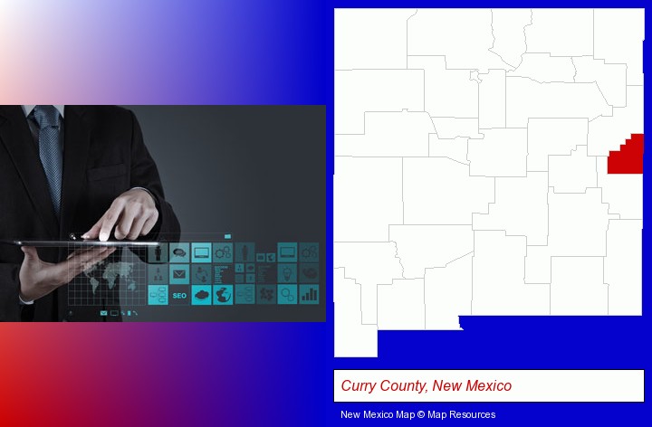 information technology concepts; Curry County, New Mexico highlighted in red on a map