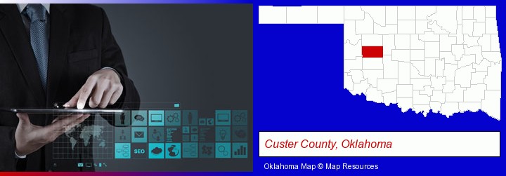 information technology concepts; Custer County, Oklahoma highlighted in red on a map
