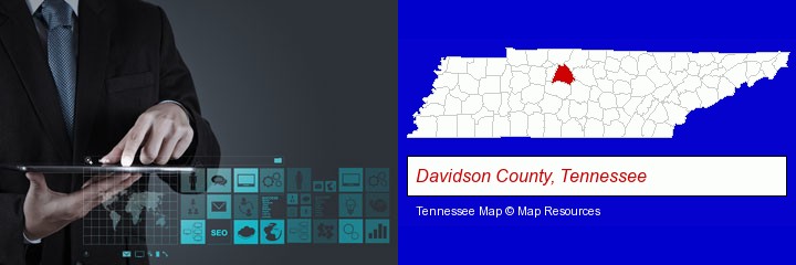 information technology concepts; Davidson County, Tennessee highlighted in red on a map