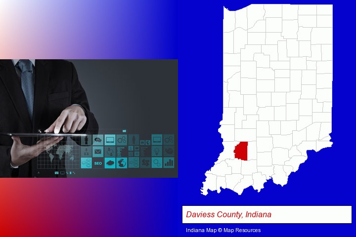 information technology concepts; Daviess County, Indiana highlighted in red on a map