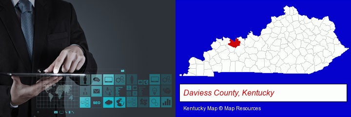 information technology concepts; Daviess County, Kentucky highlighted in red on a map