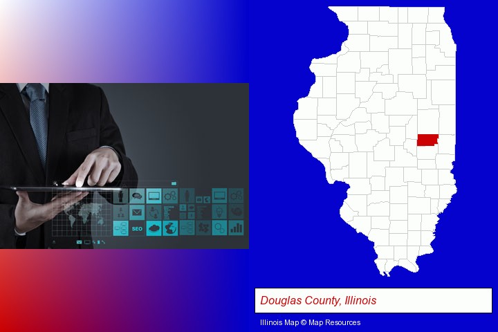 information technology concepts; Douglas County, Illinois highlighted in red on a map