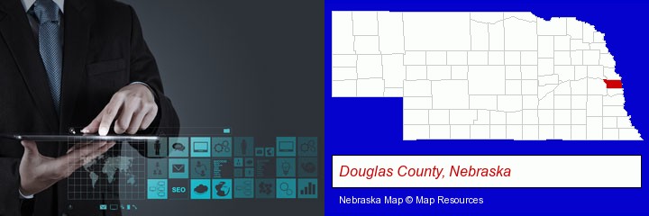 information technology concepts; Douglas County, Nebraska highlighted in red on a map