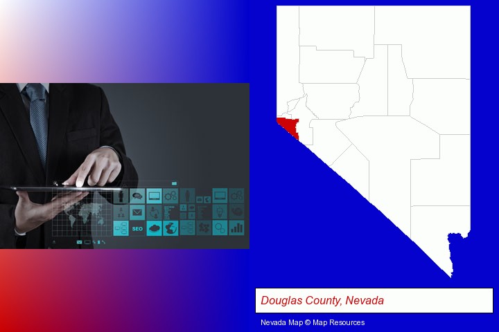 information technology concepts; Douglas County, Nevada highlighted in red on a map