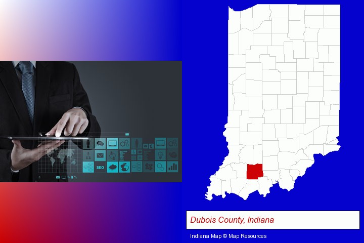 information technology concepts; Dubois County, Indiana highlighted in red on a map