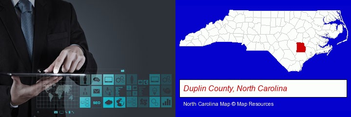 information technology concepts; Duplin County, North Carolina highlighted in red on a map