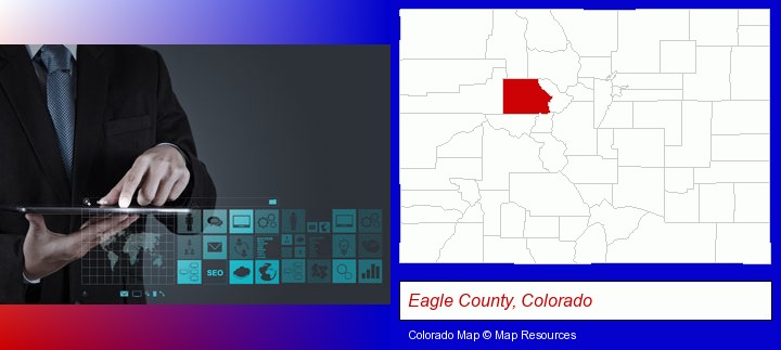 information technology concepts; Eagle County, Colorado highlighted in red on a map