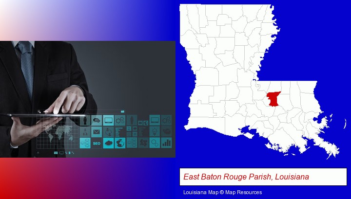 information technology concepts; East Baton Rouge Parish, Louisiana highlighted in red on a map
