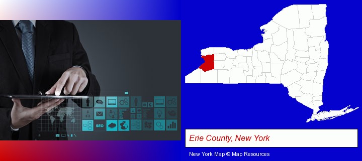 information technology concepts; Erie County, New York highlighted in red on a map
