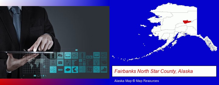 information technology concepts; Fairbanks North Star County, Alaska highlighted in red on a map