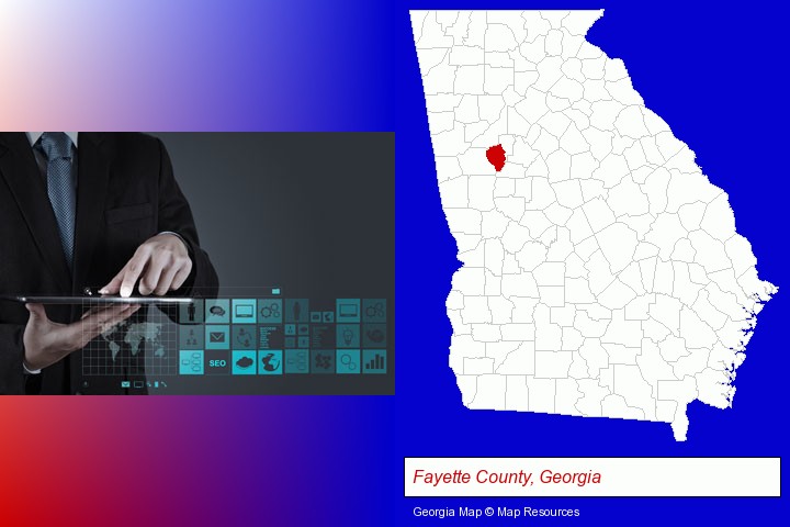 information technology concepts; Fayette County, Georgia highlighted in red on a map