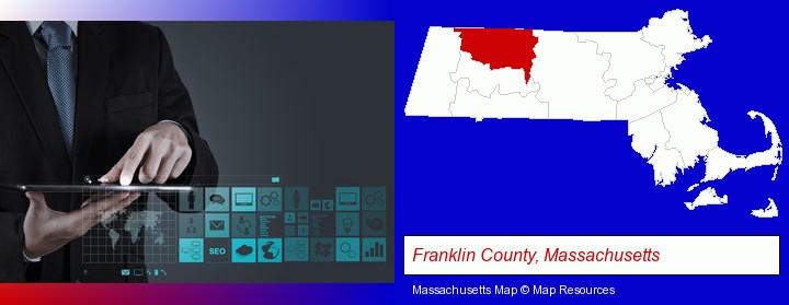 information technology concepts; Franklin County, Massachusetts highlighted in red on a map