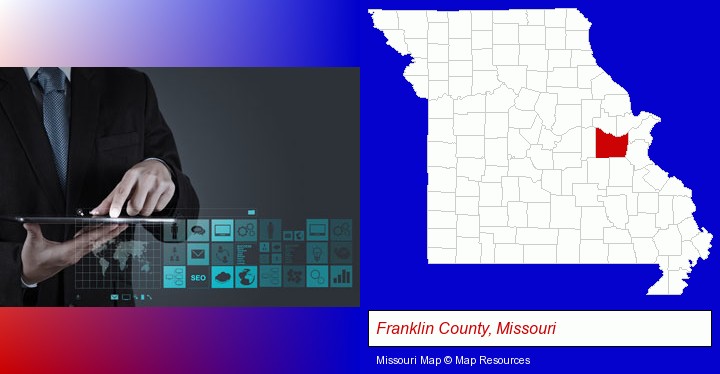 information technology concepts; Franklin County, Missouri highlighted in red on a map