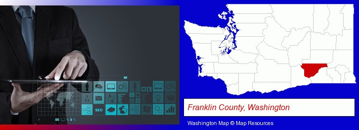 information technology concepts; Franklin County, Washington highlighted in red on a map