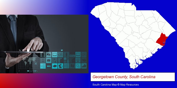 information technology concepts; Georgetown County, South Carolina highlighted in red on a map